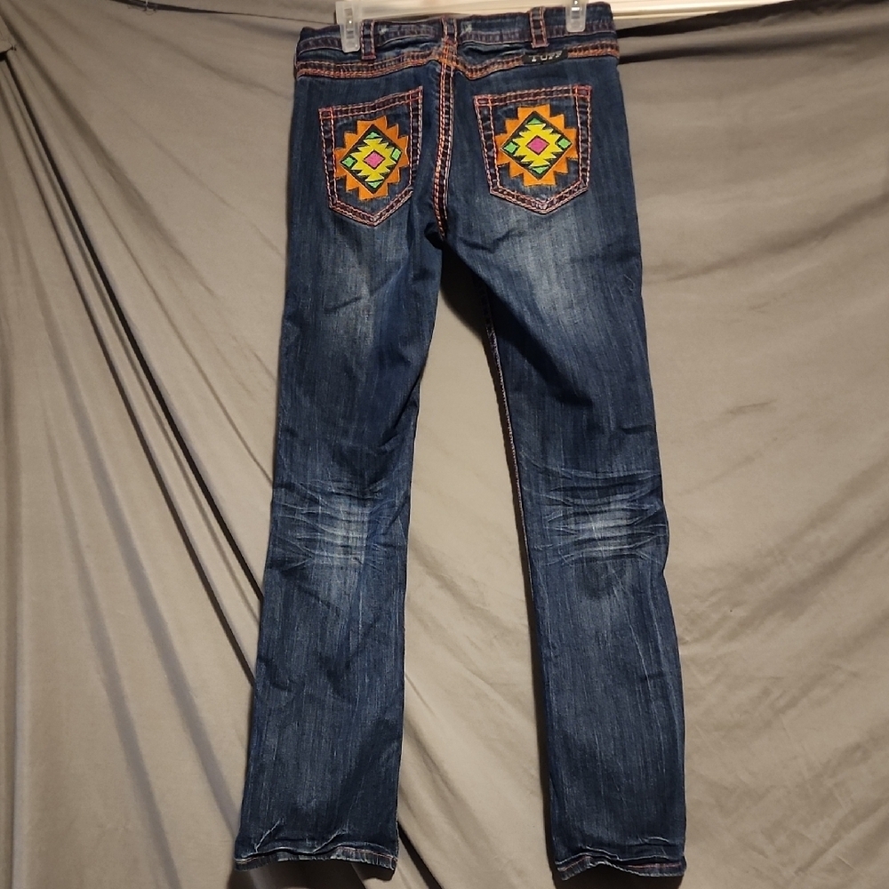 Cowgirl Tuff Blue Jeans with Geometric Embroidery - Picture 7 of 8
